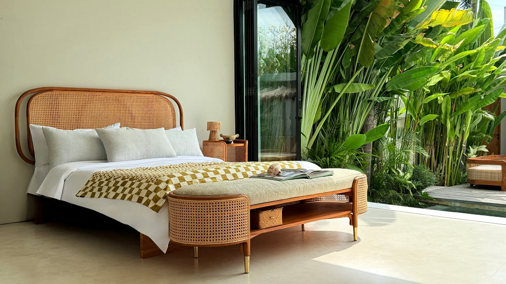 Latana Bench | Teak Timber and natural rattan inlays