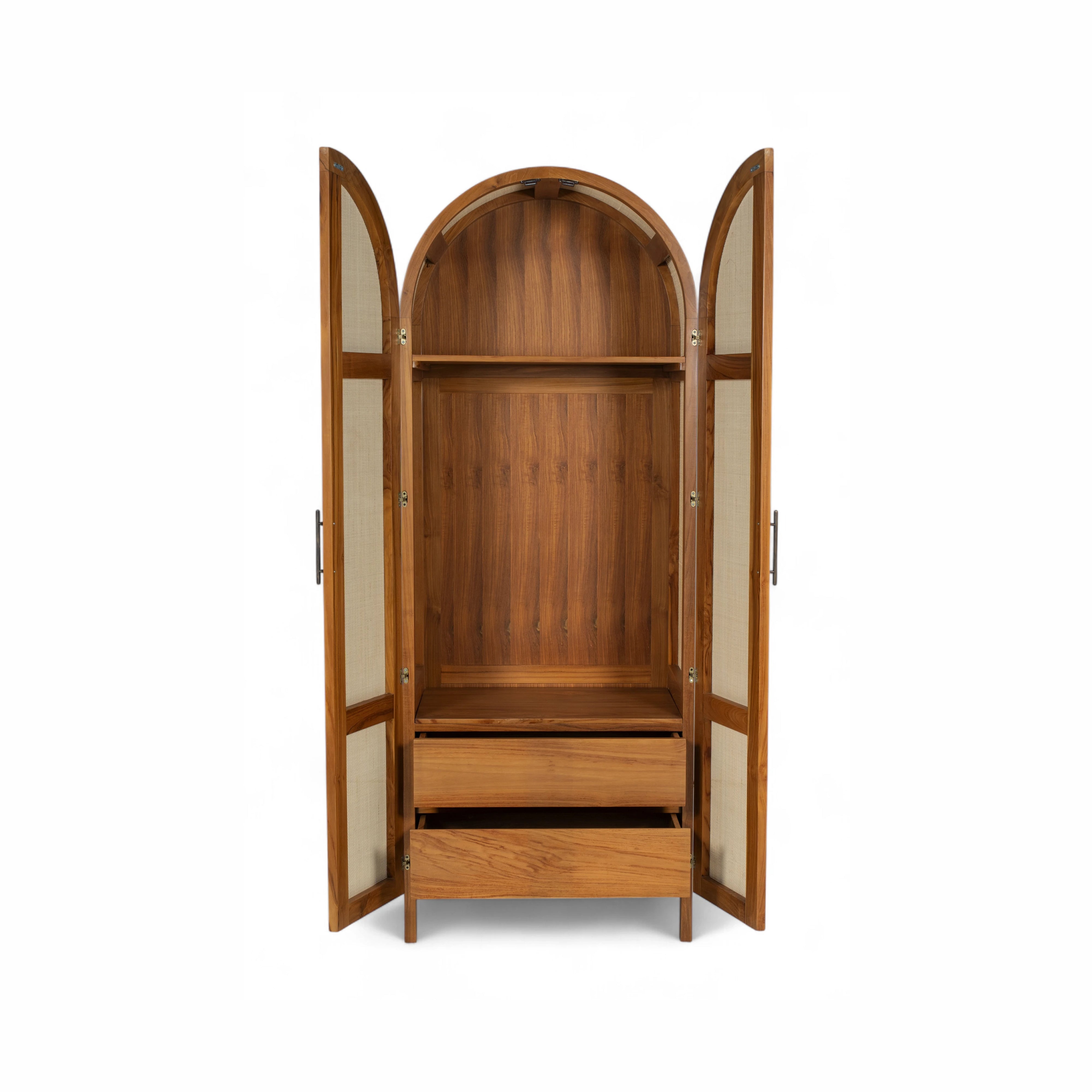Dallas Tall Cabinet , 2 rattan inlay doors and 2 drawers | Solid Teak Frame