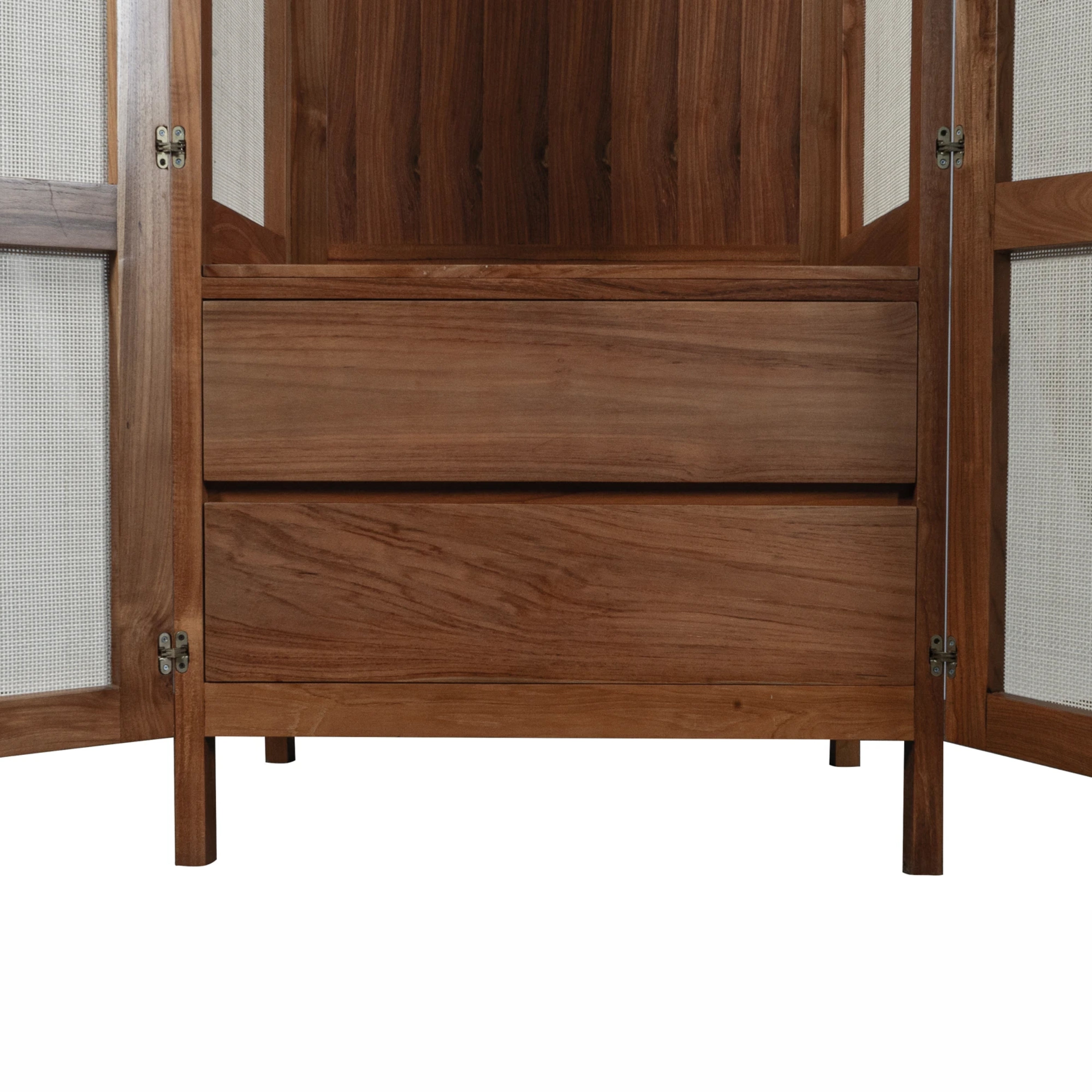 Dallas Tall Cabinet , 2 rattan inlay doors and 2 drawers | Solid Teak Frame