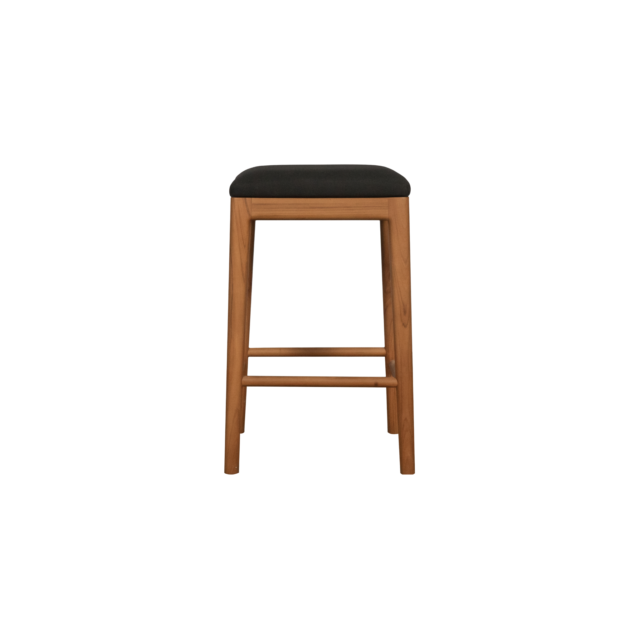 Gambler Stool | Solid Teak Timber, Black fabric padded seat