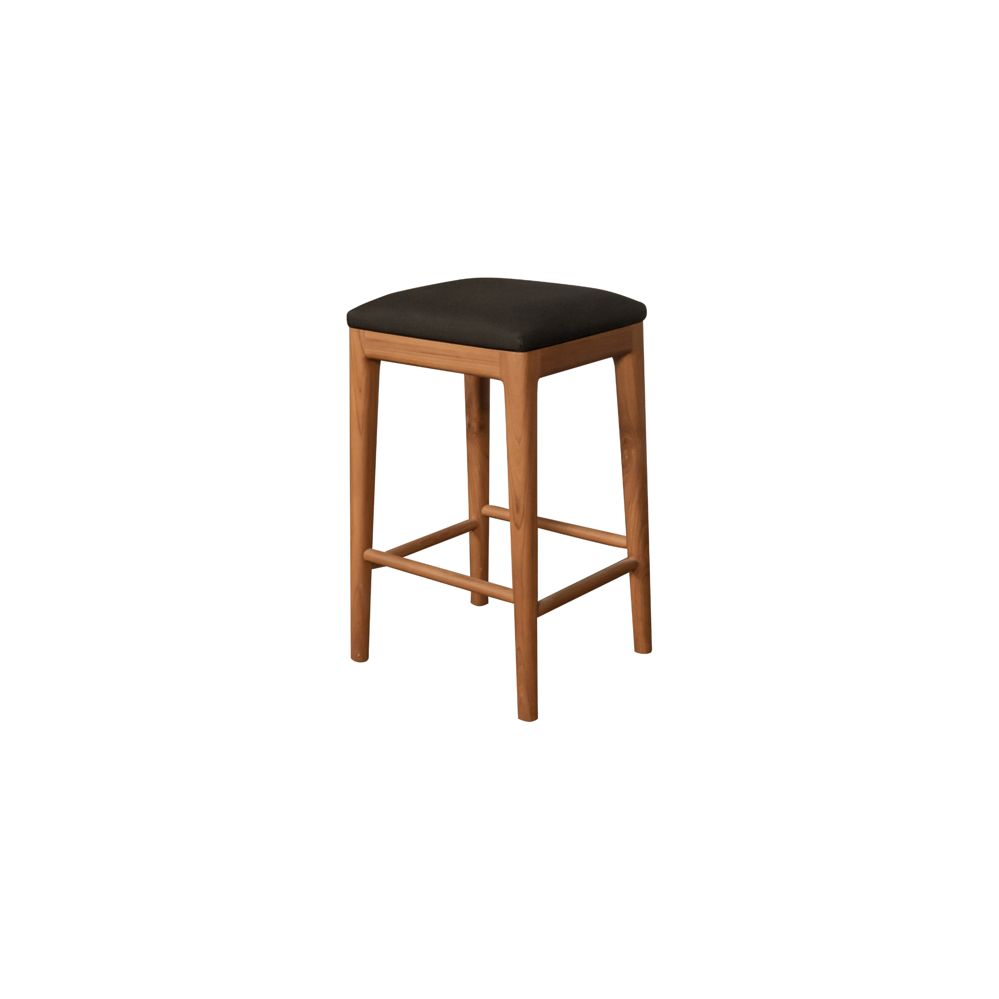 Gambler Stool | Solid Teak Timber, Black fabric padded seat