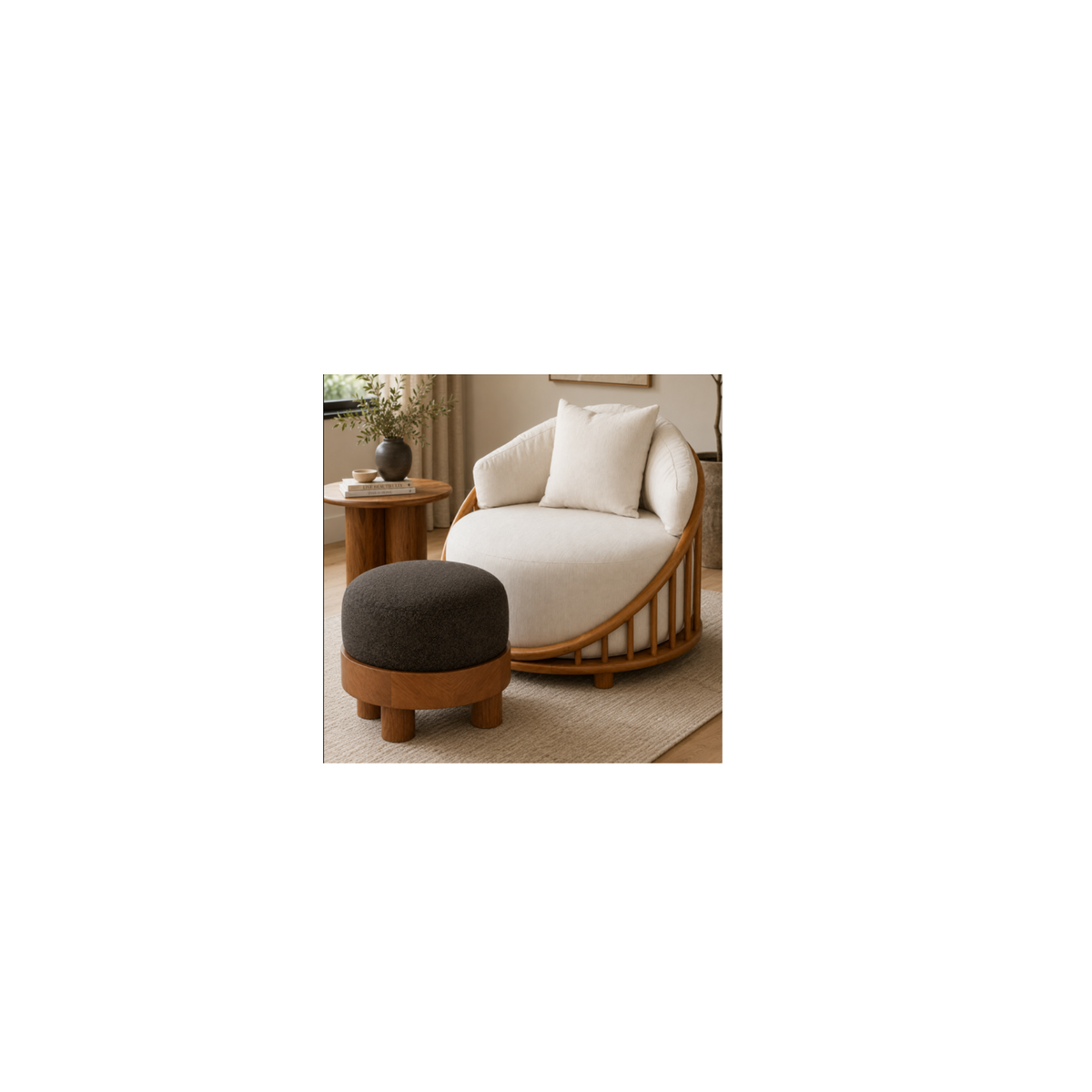 Jaz Ottoman | Solid Teak Timber, fabric padded seat