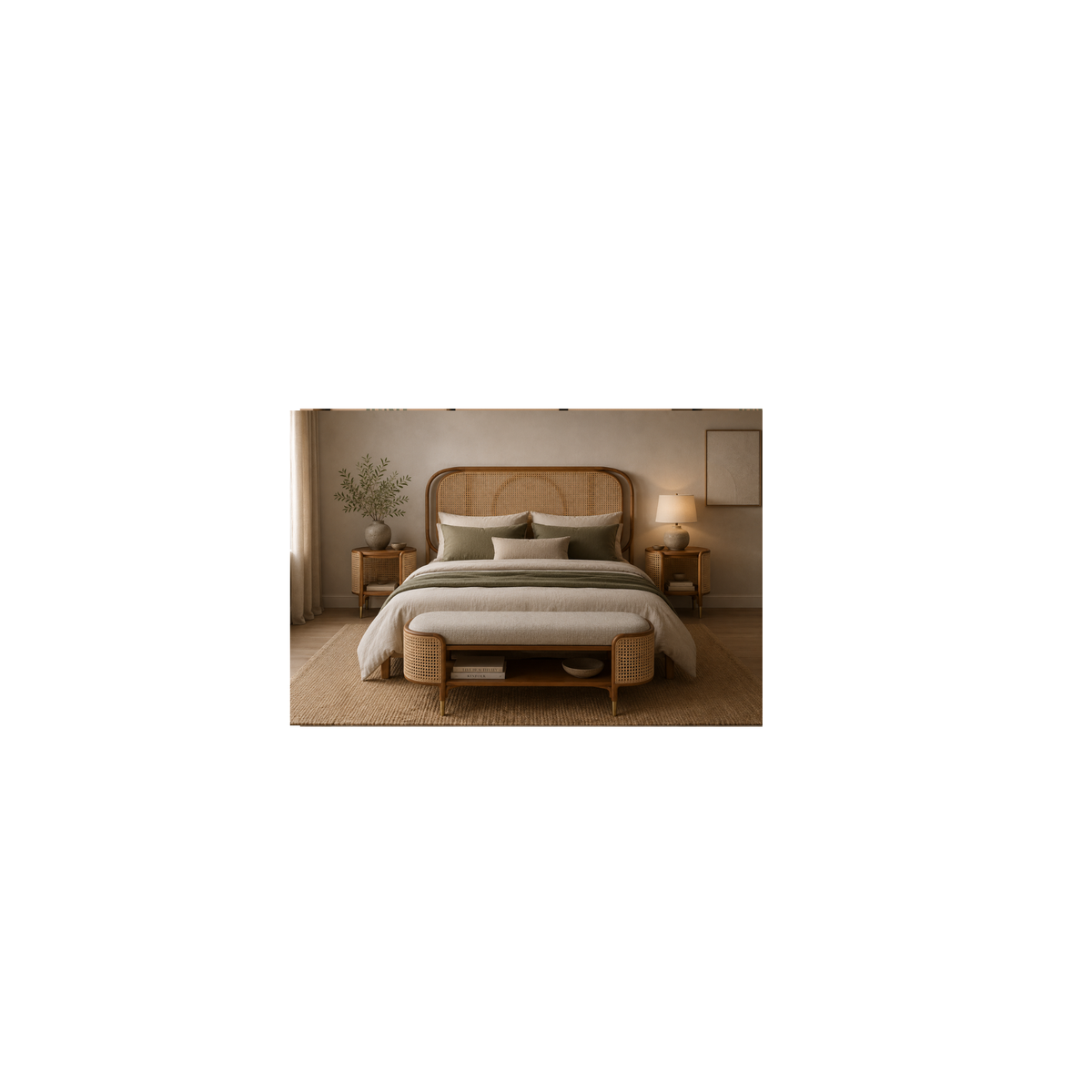 Latana Bed Head | Solid Teak Timber and Rattan inlay