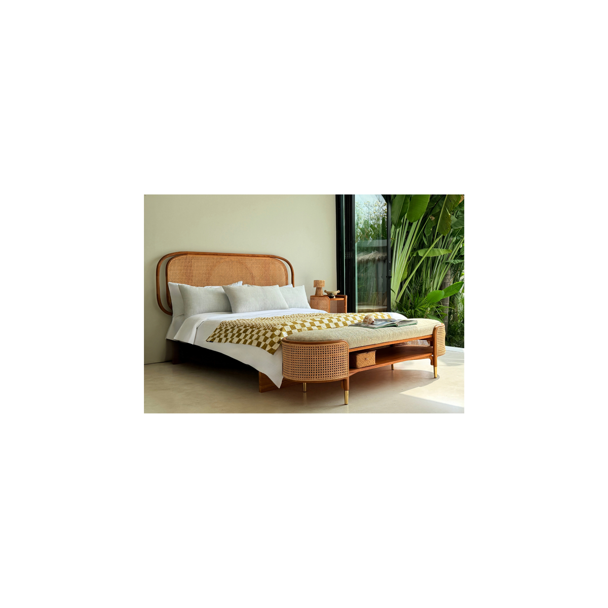 Latana Bench | Teak Timber and natural rattan inlays