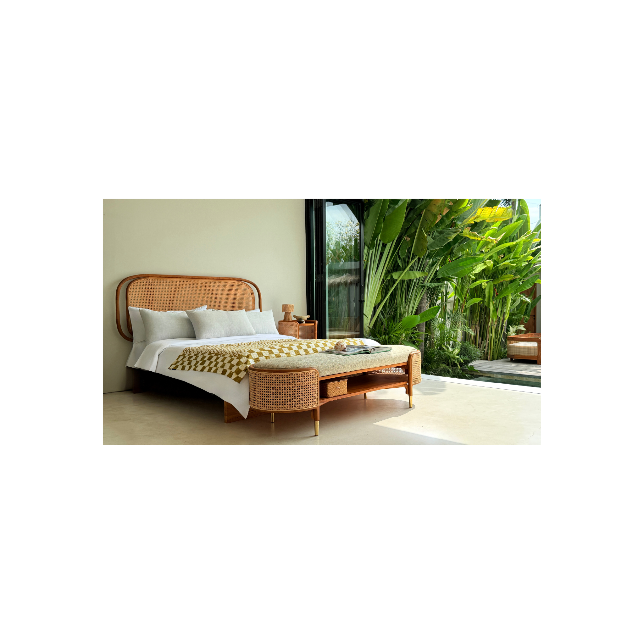 Latana Bench | Teak Timber and natural rattan inlays