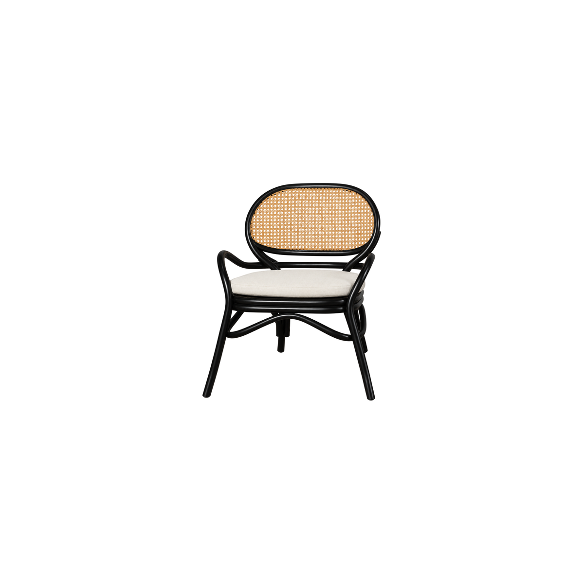 Venice Armchair | Solid Black Rattan Chair with Fabric Cushion