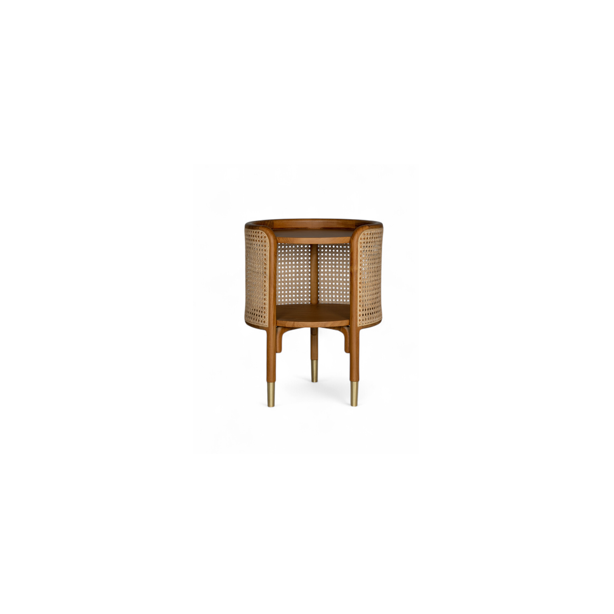 Latana Bed Side | Teak Timber and natural rattan with brass caps