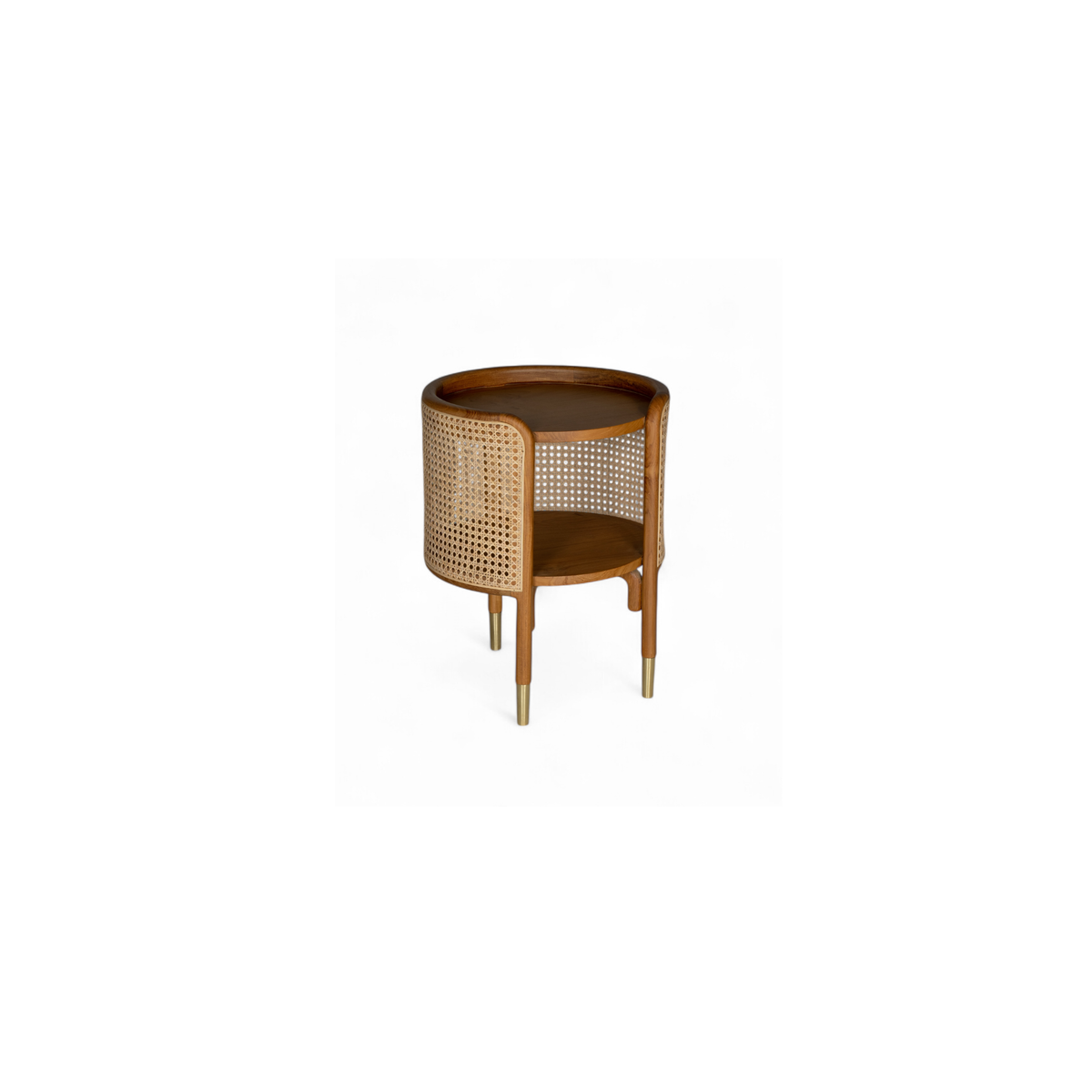 Latana Bed Side | Teak Timber and natural rattan with brass caps