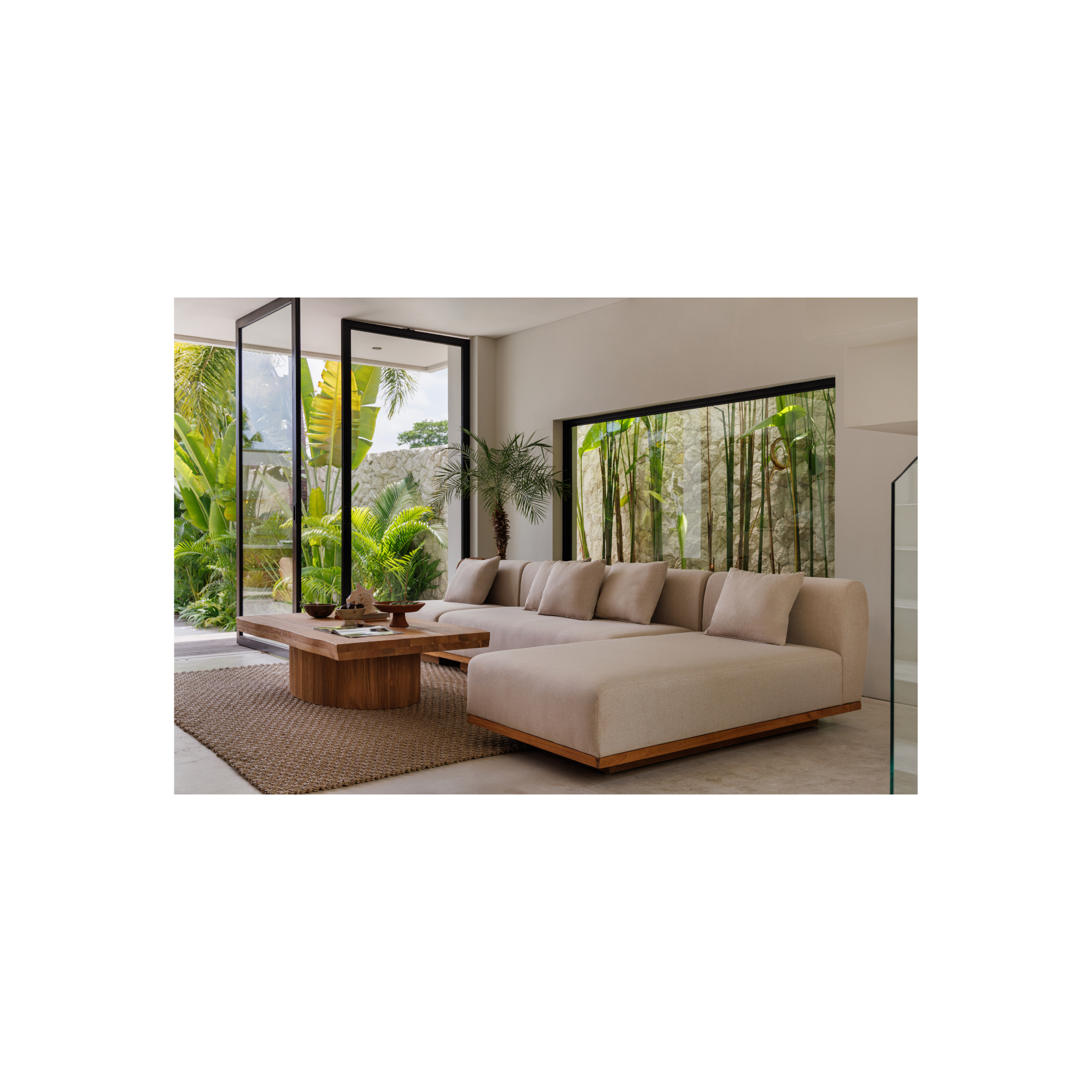 Jenne 2-Seater Modular Lounge | Teak Timber and Fabric
