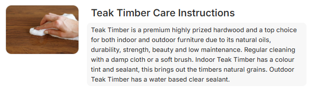 Teak Timber Care Instructions