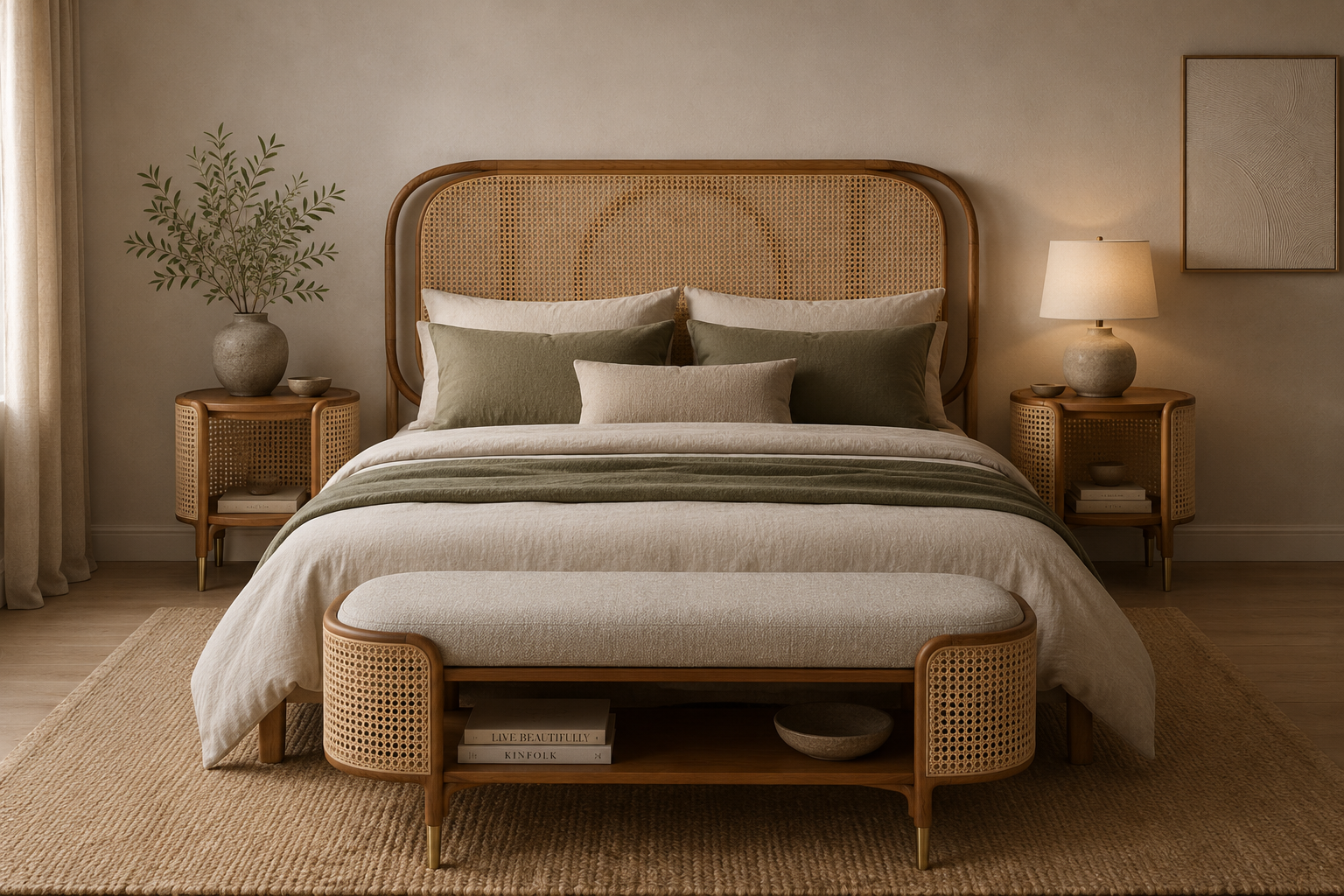 Latana Bed Head | Solid Teak Timber and Rattan inlay