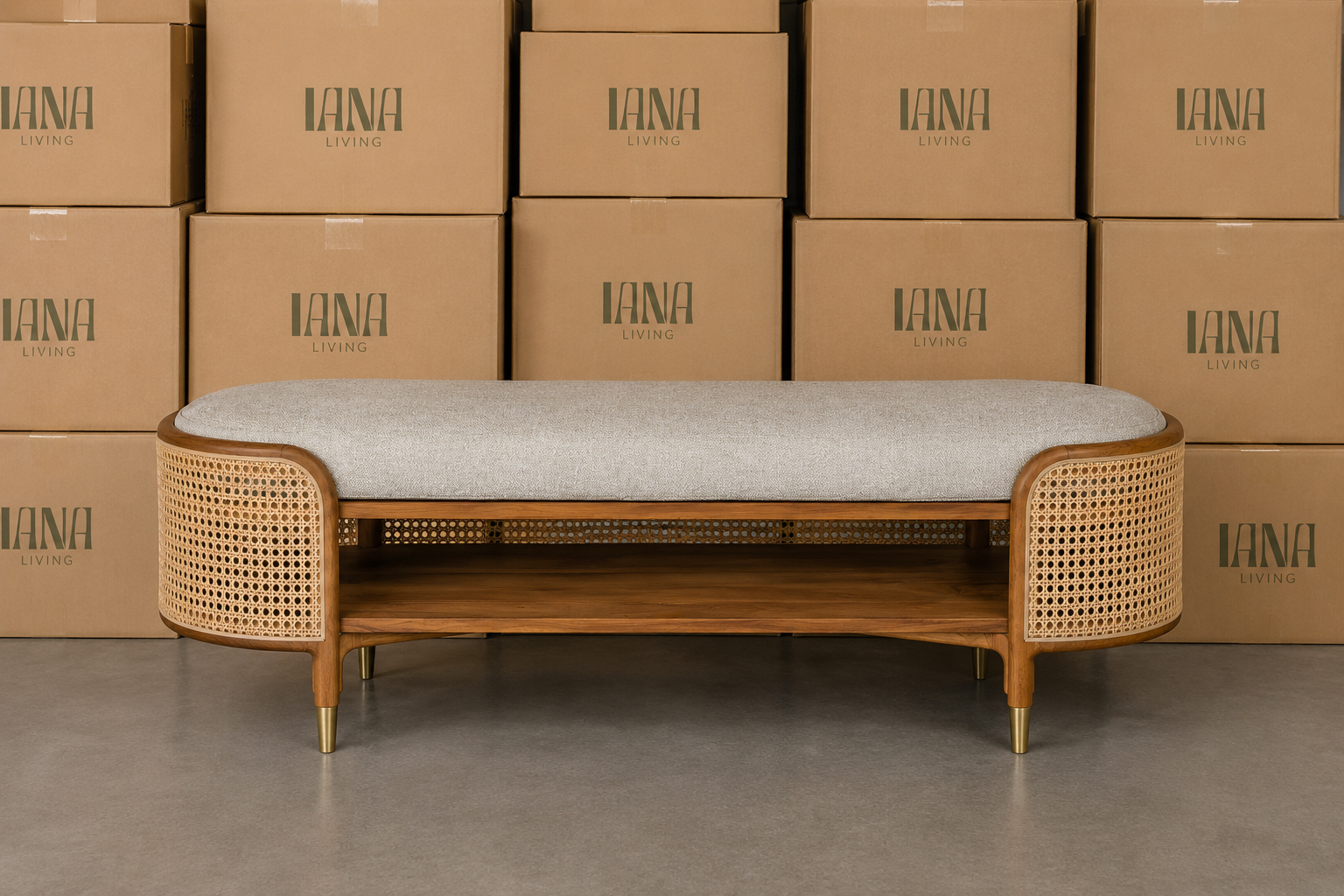 Latana Bench | Teak Timber and natural rattan inlays