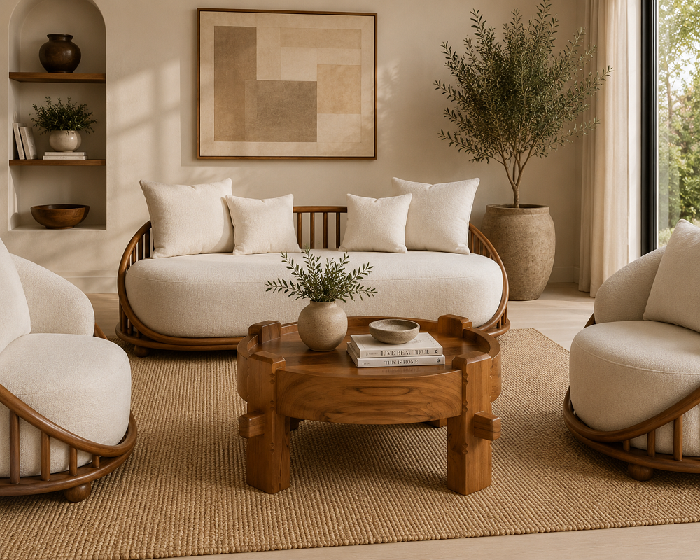 Maya Rustic Round Coffee Table | Solid Teak Timber