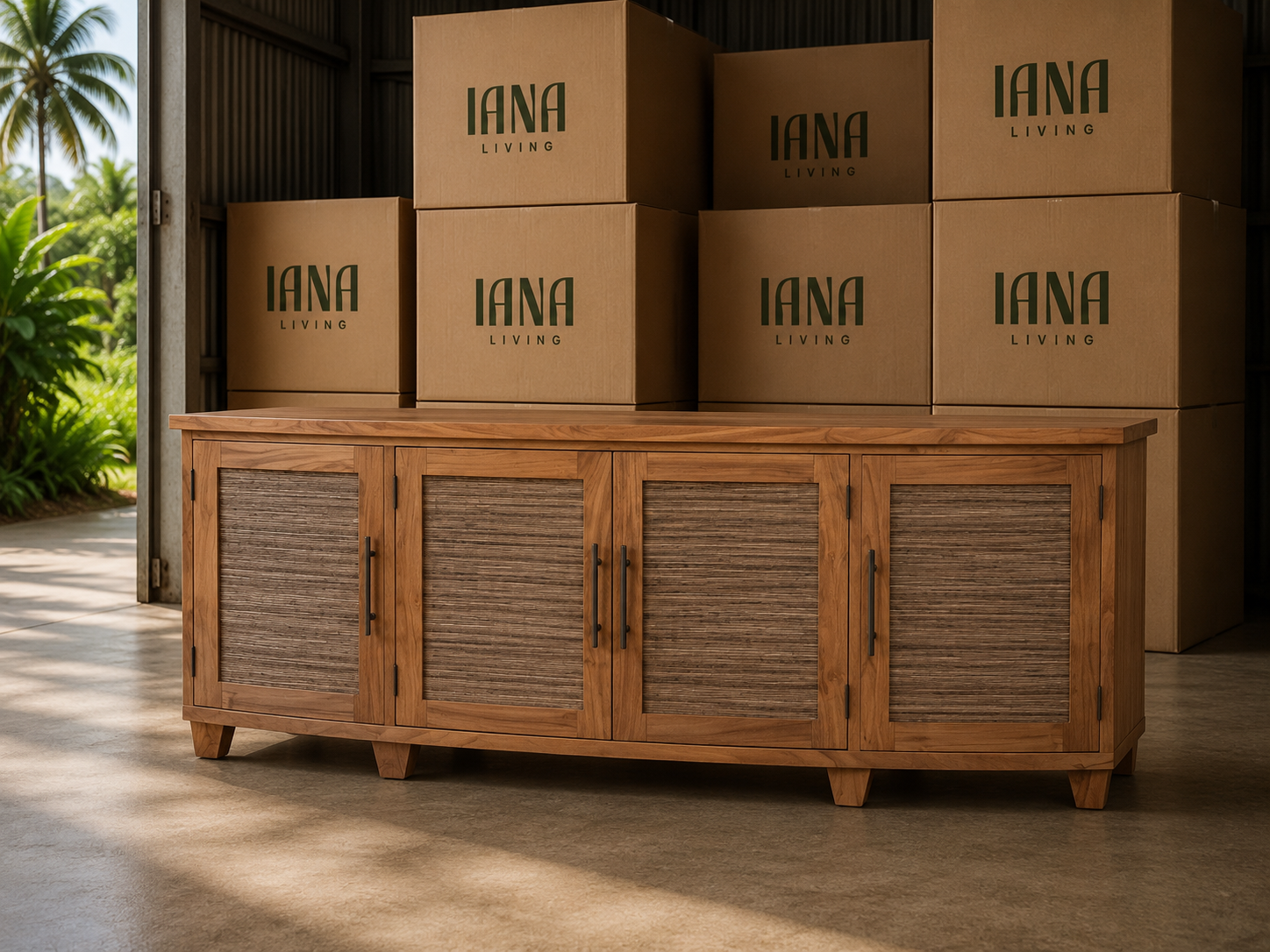 Samrong Buffet with Rattan inlays | Solid Teak Timber