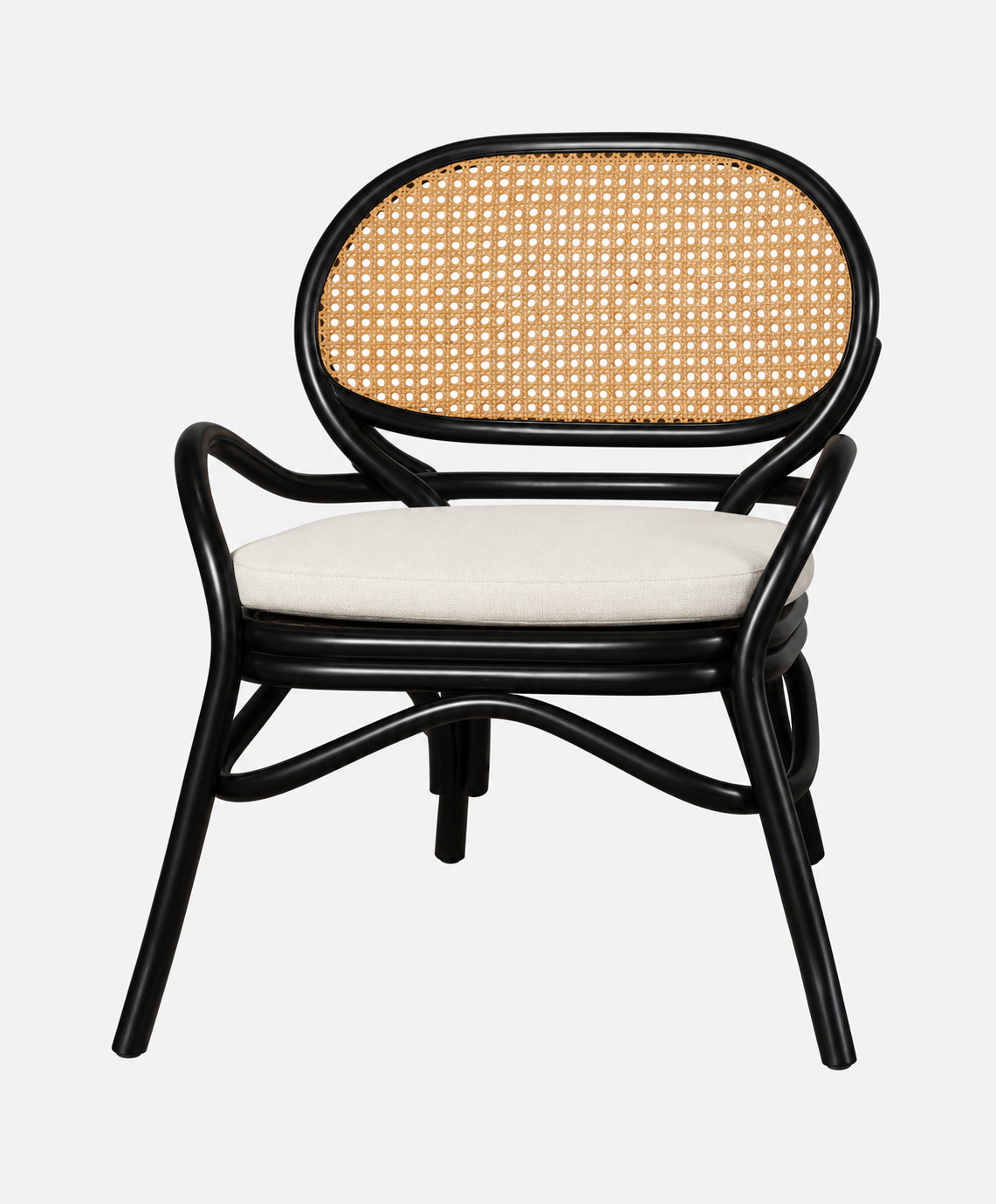 Venice Armchair | Solid Black Rattan Chair with Fabric Cushion